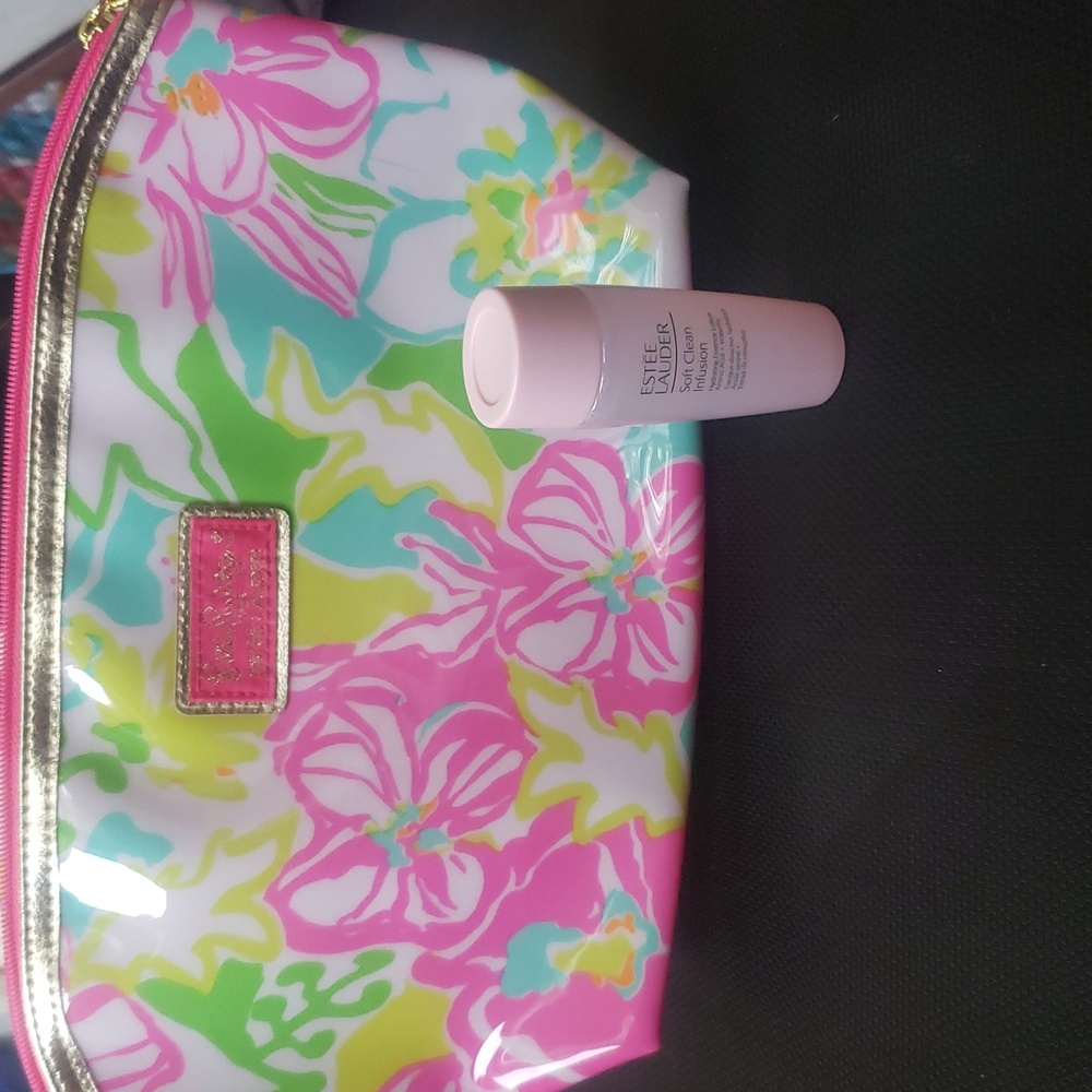 Large Cosmetic Bag by Lilly Pulitzer & Estee Lauder & Soft Clean Lotion 1 fl Oz